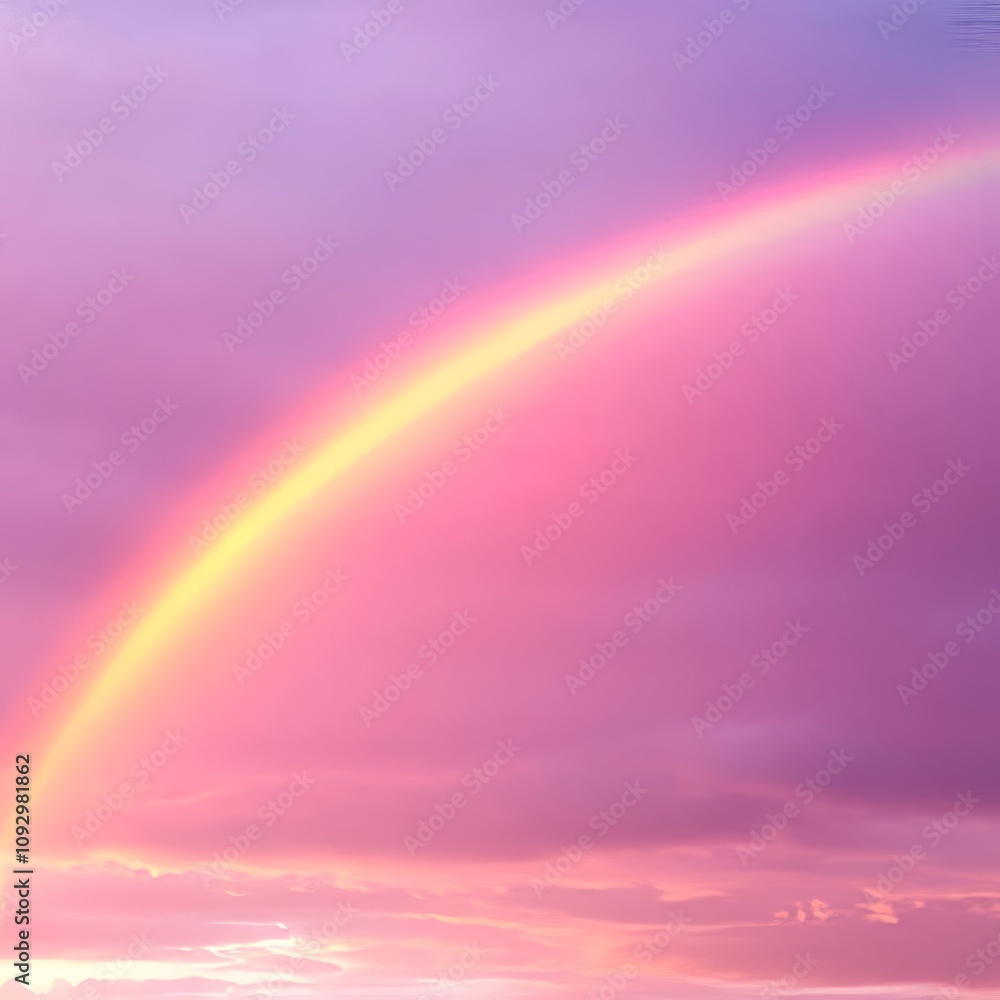 Pastel rainbow arc in a pink and purple sunset sky. Pastel rainbow arc in a pink and purple sunset sky.