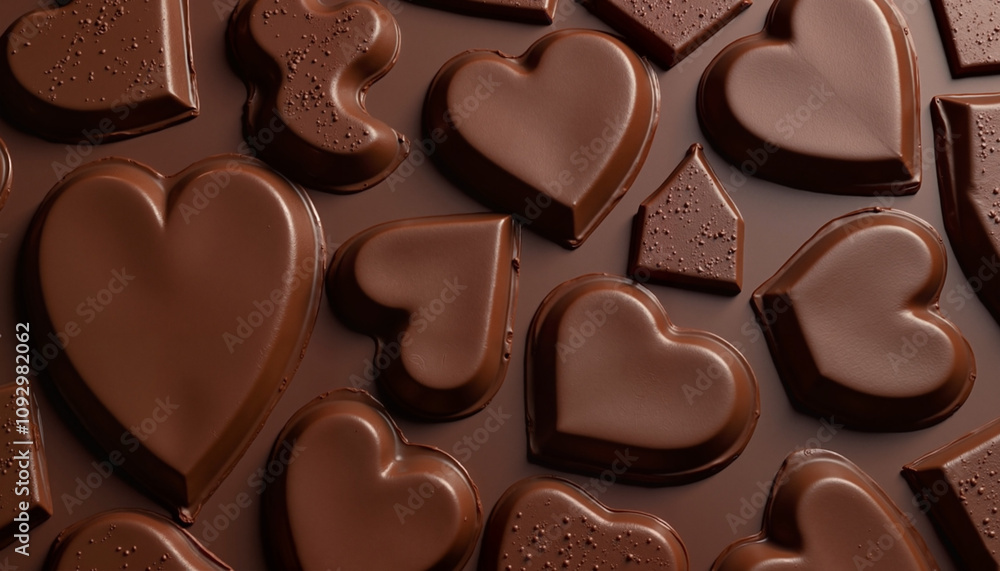 Fototapeta premium Variety of heart-shaped chocolate candies arranged beautifully, decadent sweets for romantic occasions