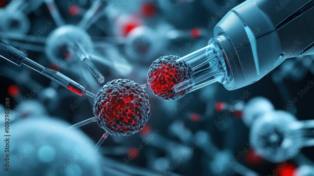 A close up of two red spheres with a blue background A close up of two red spheres with a blue background