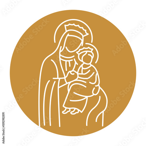 Assumption of the Blessed Virgin
 Mother of God black line icon. Christian holiday