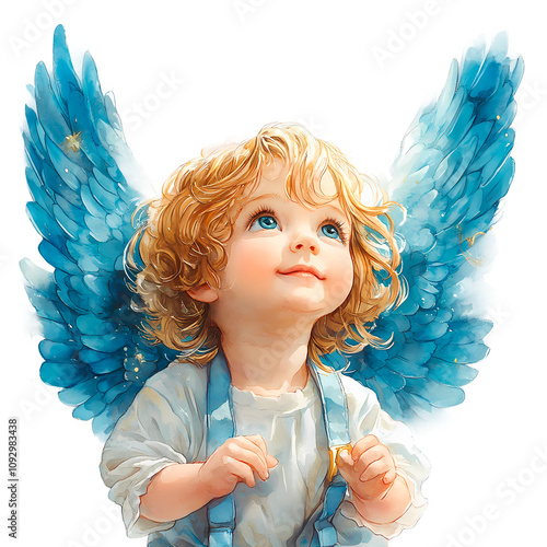 Cute Christmas baby angel with wings isolated on transparent background