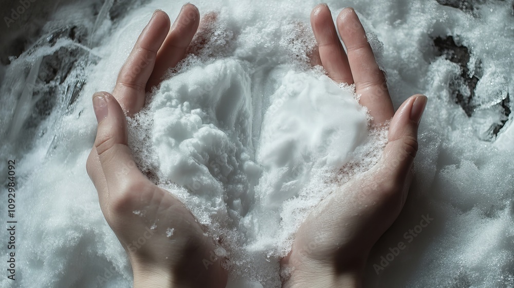 heartily made of snow inside hands heartily made of snow inside hands