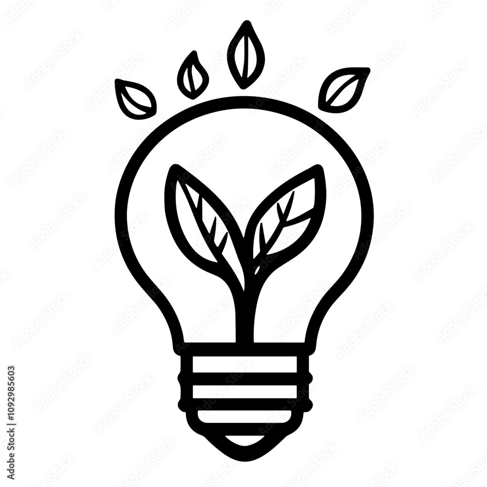 Eco bulb lamp with leaves, energy-saving concept, minimalist line design Eco bulb lamp with leaves, energy-saving concept, minimalist line design
