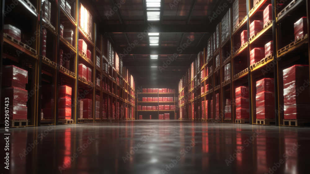 Multi purpose warehouse spaces. large warehouse space filled with stacked pallets and boxes, showcasing organized storage environment. lighting creates warm atmosphere, enhancing industrial feel Multi purpose warehouse spaces. large warehouse space filled with stacked pallets and boxes, showcasing organized storage environment. lighting creates warm atmosphere, enhancing industrial feel