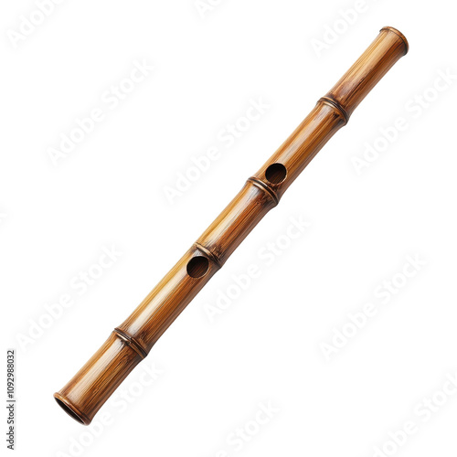 Beautifully Crafted Bamboo Flute with Intricate Details and Warm Tones Set Against a Simple Background, Perfect for Music and Cultural Themes in Stock Photography