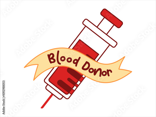 Blood donor injection syringe needle pharmacy donation health-care medical donate care transfusion banner label ribbon colorful icon set design