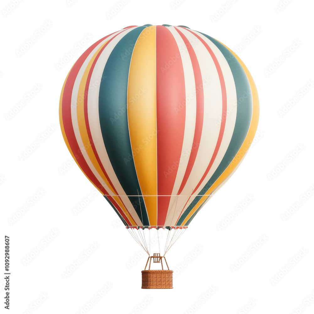 Fototapeta premium Colorful Hot Air Balloon Floating in the Sky Captured Against a Clear Background, Perfect for Travel, Adventure, and Outdoor Themes