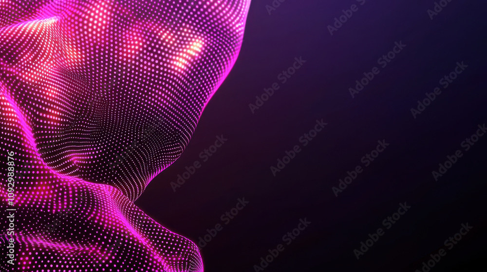 mesmerizing 3D rendering of pink glowing dots creates wave like effect, enhancing visual depth and intrigue. vibrant colors contrast beautifully against dark background, evoking sense of movement and mesmerizing 3D rendering of pink glowing dots creates wave like effect, enhancing visual depth and intrigue. vibrant colors contrast beautifully against dark background, evoking sense of movement and