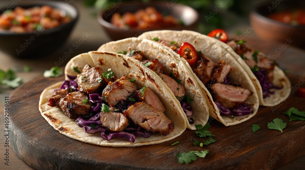 Delicious Grilled Meat Tacos with Fresh Garnish Delicious Grilled Meat Tacos with Fresh Garnish