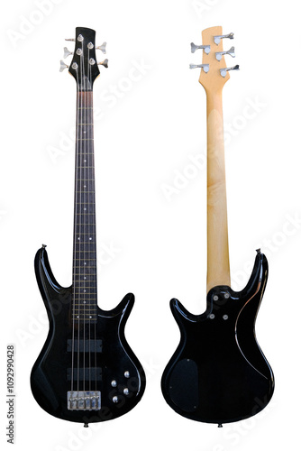 Electric bass guitar isolated on white background. PNG.
