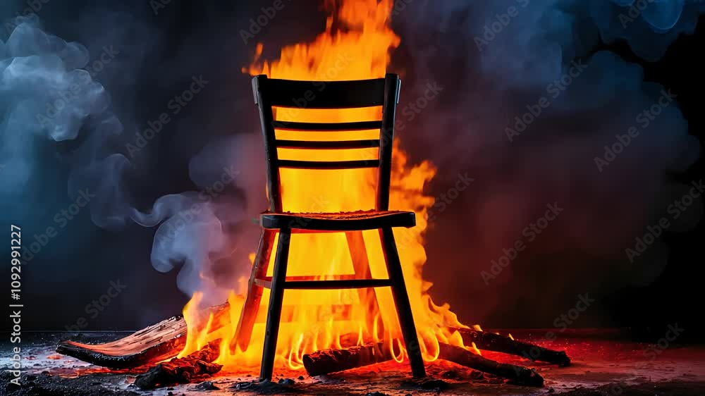 Dramatic Burning Chair with Flames in Dark Atmosphere
Dramatic Burning Chair with Flames in Dark Atmosphere