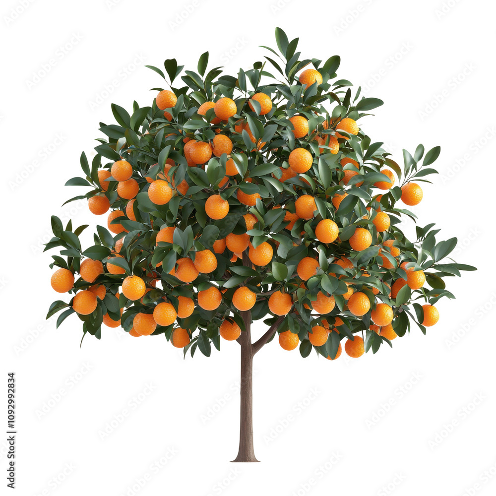 Lush Orange Tree Abundant with Bright Oranges Against White Background, Ideal for Nature, Agriculture, and Farm Themes, Evoking Freshness and Harvest Vibes Lush Orange Tree Abundant with Bright Oranges Against White Background, Ideal for Nature, Agriculture, and Farm Themes, Evoking Freshness and Harvest Vibes