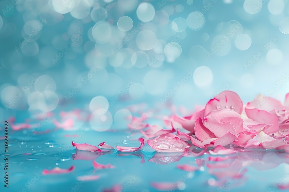 A blue background with pink flowers scattered on it A blue background with pink flowers scattered on it
