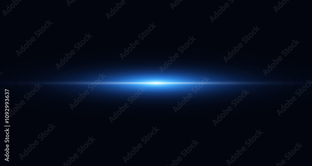 Glowing blue light beam. Realistic glowing line. A ray of light and glare. Abstract blue neon speed light effect on dark background. Spark star. Vector illustration