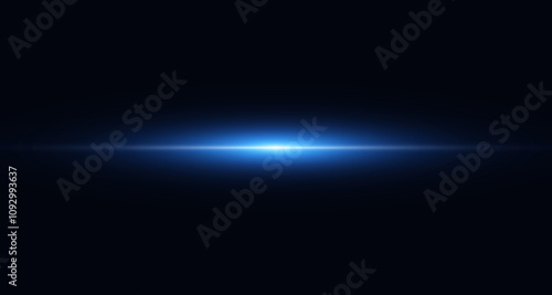 Glowing blue light beam. Realistic glowing line. A ray of light and glare. Abstract blue neon speed light effect on dark background. Spark star. Vector illustration