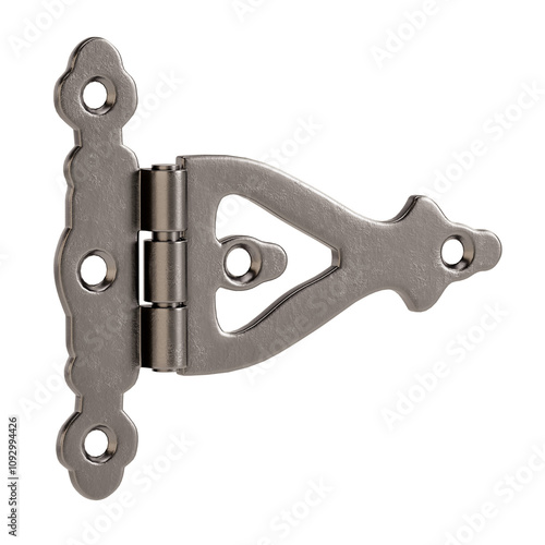 A metal hinge with a decorative design