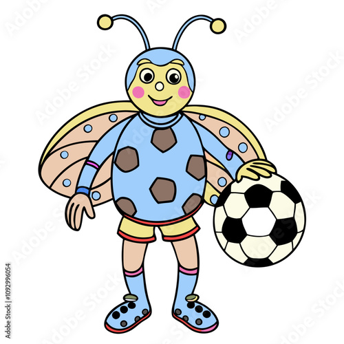 Playful Ladybug Footballer Cartoon Illustration 