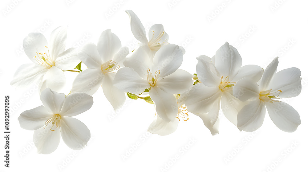 Softly lit image of jasmine flower, showcasing delicate white petals and subtle details. ethereal beauty of these blossoms evokes sense of tranquility and elegance Softly lit image of jasmine flower, showcasing delicate white petals and subtle details. ethereal beauty of these blossoms evokes sense of tranquility and elegance