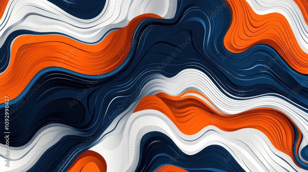 Obraz premium Abstract Wavy Pattern with Vibrant Orange, Blue, and White Colors Creating a Dynamic and Modern Design
