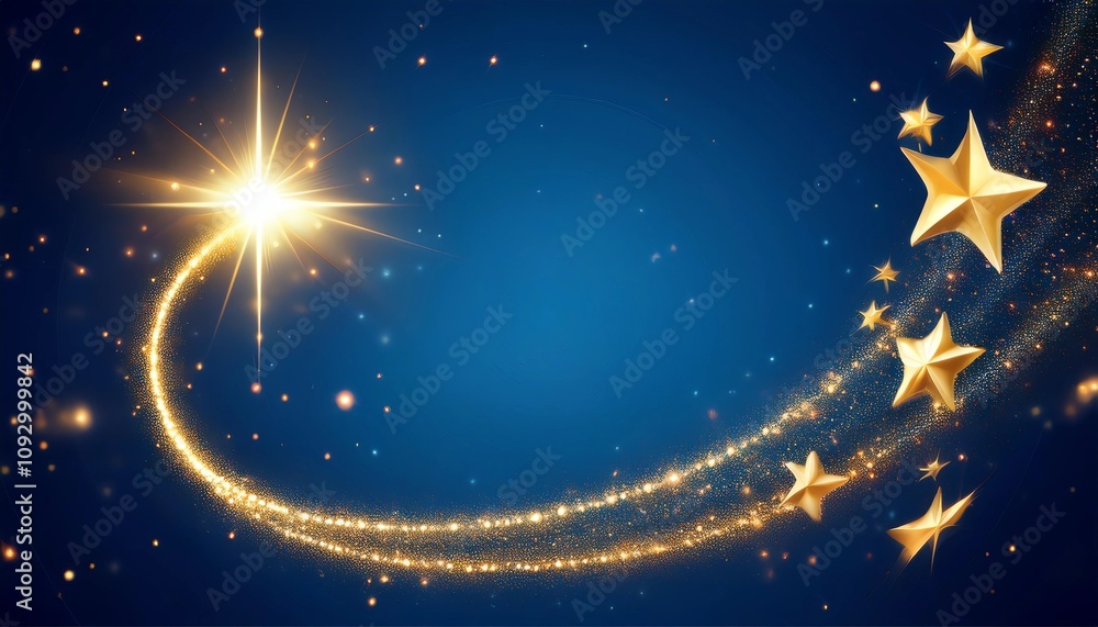 Fototapeta premium blue christmas background - christmas star, miracle and magic at night sky