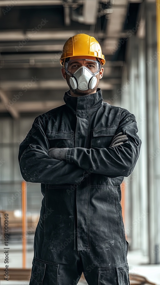 Construction Worker in Safety Gear - Industrial Site Construction Worker in Safety Gear - Industrial Site