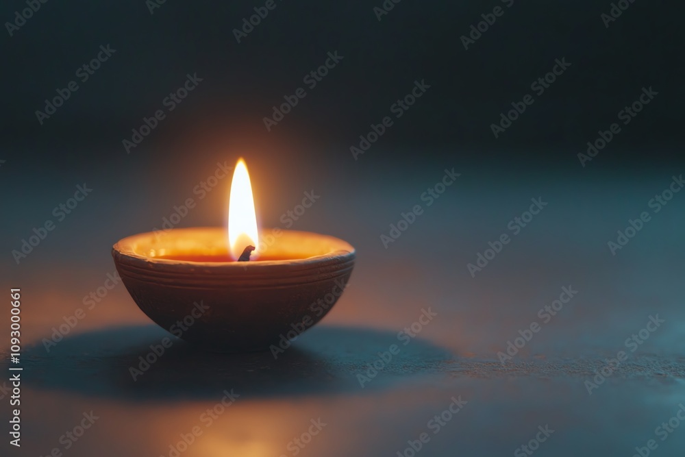 A warm candle flame illuminates a dark space. A warm candle flame illuminates a dark space.