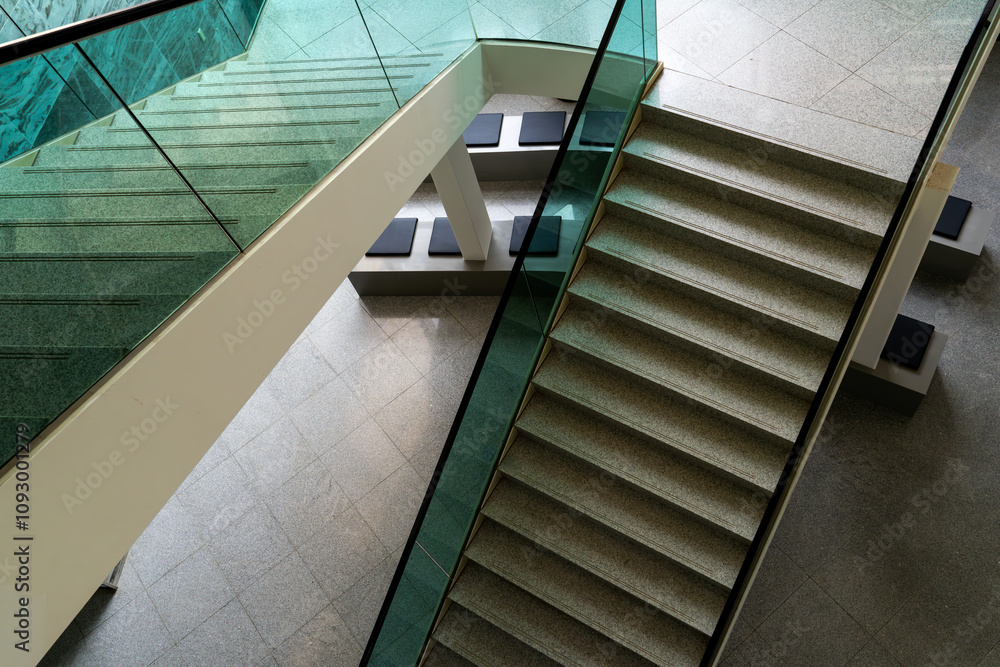 Obraz premium High-angle view of the stairway in the building