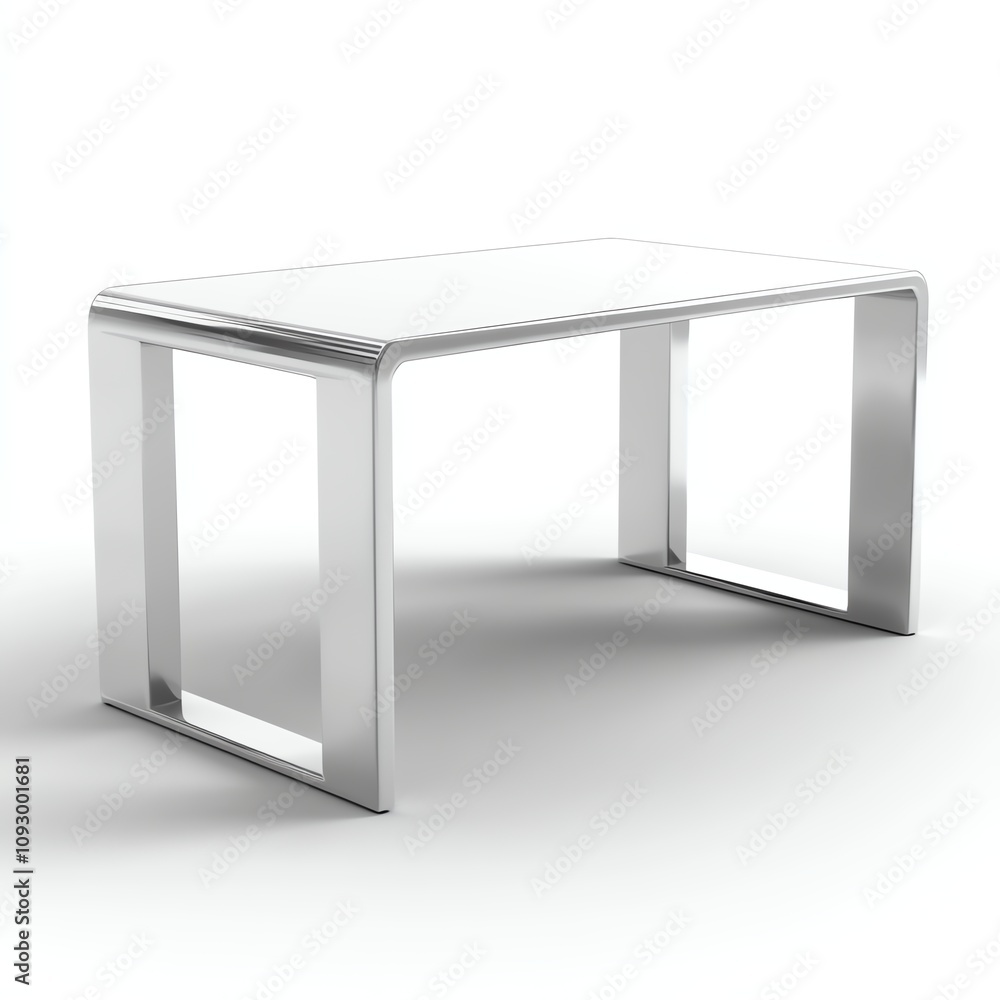 Modern glass top table with sleek metal frame, isolated on white background. Modern glass top table with sleek metal frame, isolated on white background.