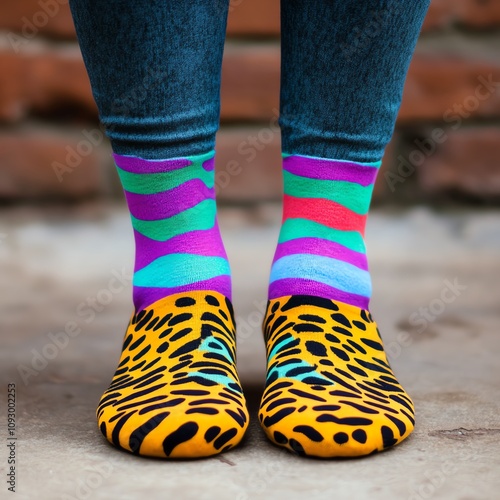 Colorful and fun sock and shoe combination. photo