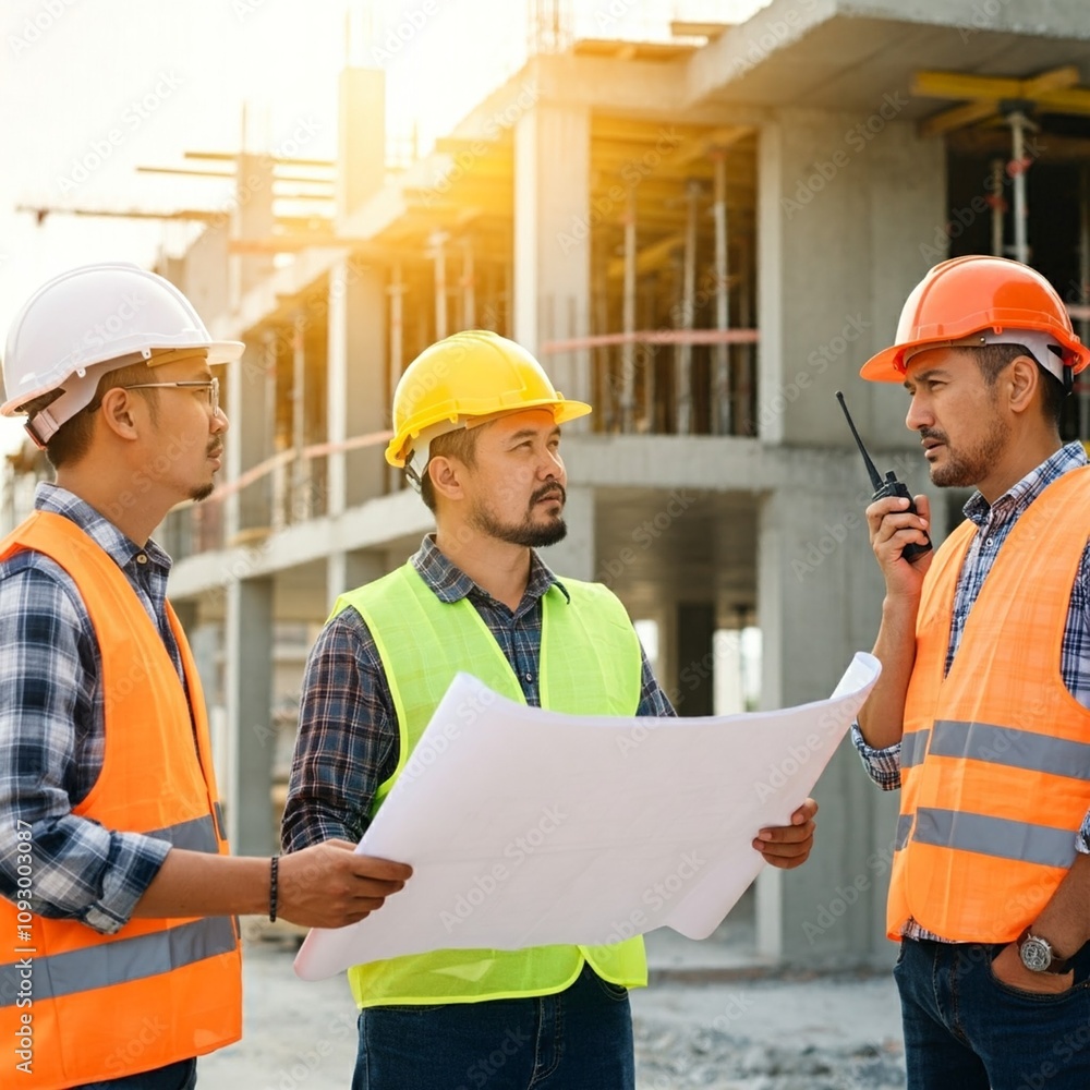 Construction Team Reviewing Plans Construction Team Reviewing Plans