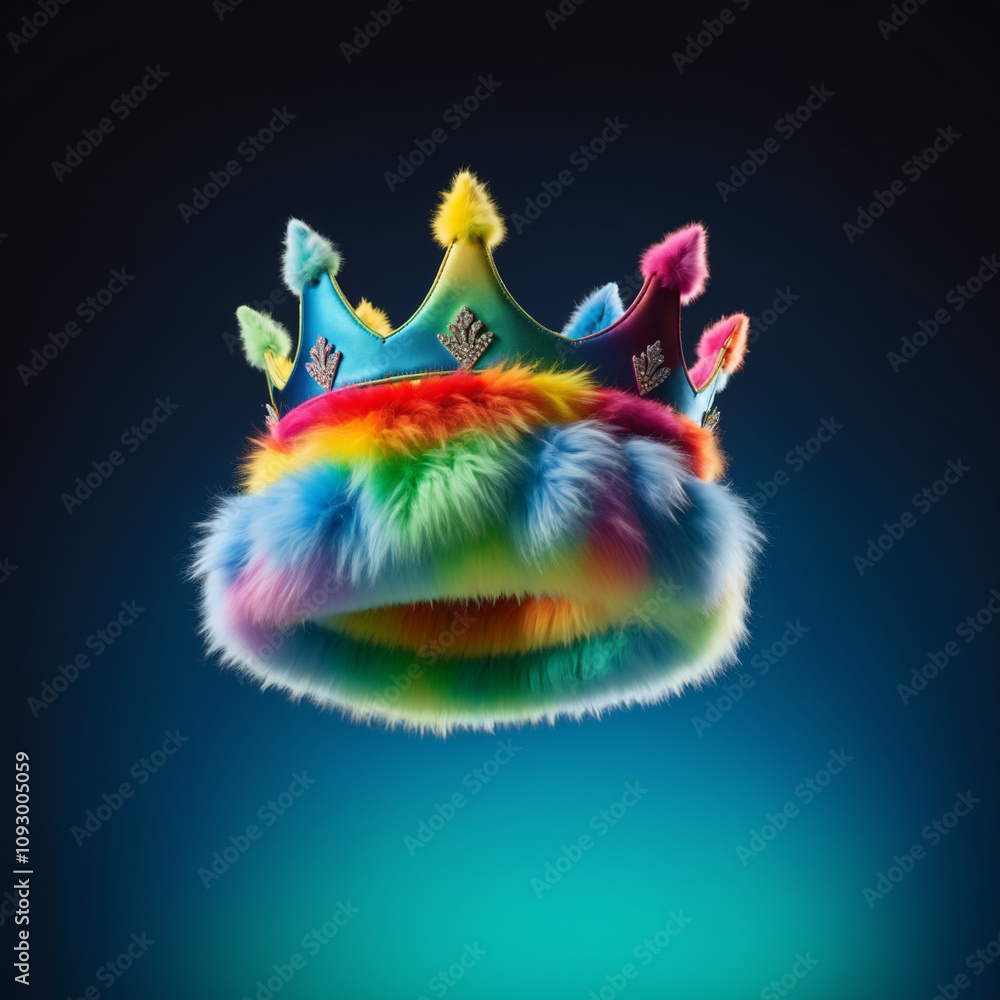 Fototapeta premium Colorful Rainbow Furry crown in Modern Art Studio