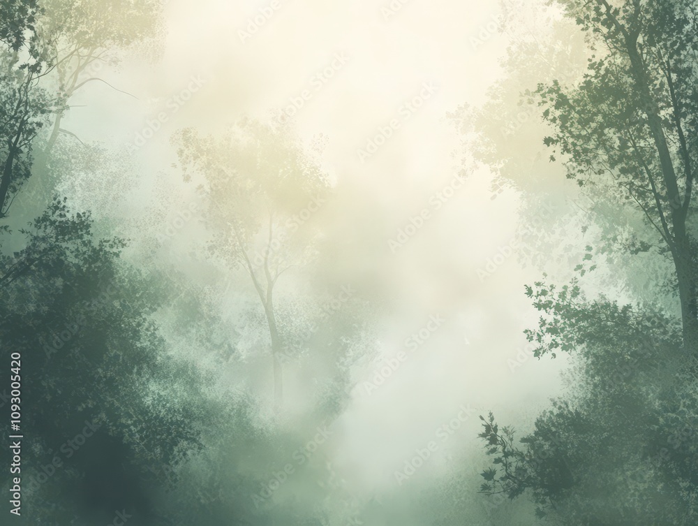 Misty Forest Landscape, Peaceful Nature Scene Misty Forest Landscape, Peaceful Nature Scene