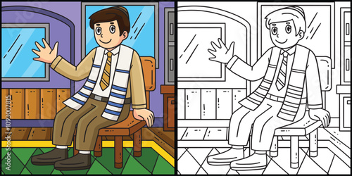 Bar Mitzvah Boy Waiting for Ceremony Illustration