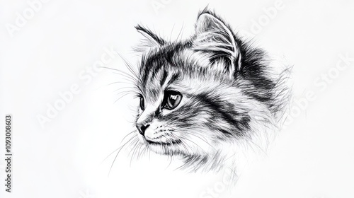A detailed sketch of a cat's head showcasing its expressive eyes and fur texture.