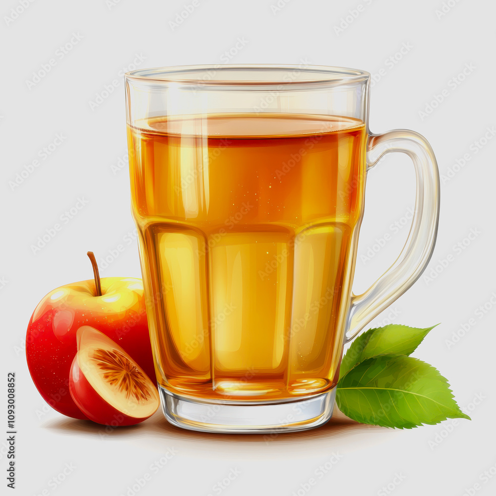 Refreshing Glass of Apple Juice with Fresh Red Apple and Green Leaves on Neutral Background for Healthy Beverage and Fruit Promotion Refreshing Glass of Apple Juice with Fresh Red Apple and Green Leaves on Neutral Background for Healthy Beverage and Fruit Promotion