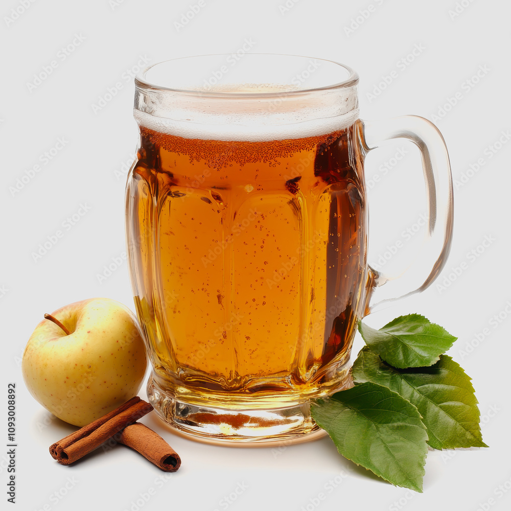 Refreshing Glass of Apple Cider with Cinnamon Sticks and Fresh Apple on a Light Background Perfect for Autumn or Seasonal Beverage Promotions Refreshing Glass of Apple Cider with Cinnamon Sticks and Fresh Apple on a Light Background Perfect for Autumn or Seasonal Beverage Promotions