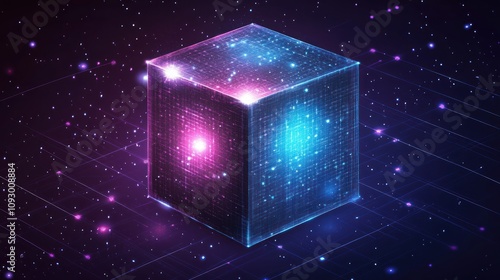 Glowing Cube Digital Data Network Space