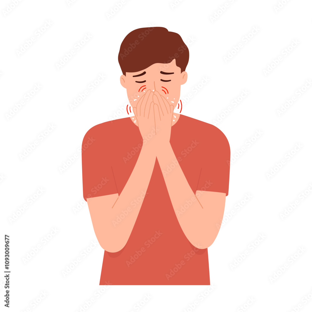 People with colds. Sick with chronic cough. Spread bacteria virus. Symptoms throat with phlegm. Flat vector illustration People with colds. Sick with chronic cough. Spread bacteria virus. Symptoms throat with phlegm. Flat vector illustration