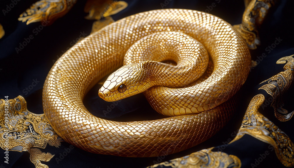 Fototapeta premium metal golden snake symbol of 2025 according to the traditional eastern Chinese calendar 