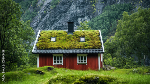 Little red turf-top cabin