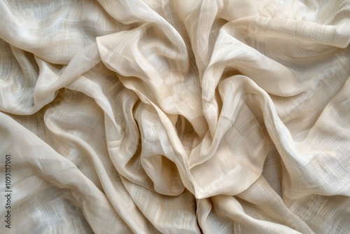 Beige fabric texture, softly draped with subtle wrinkles and a smooth surface.