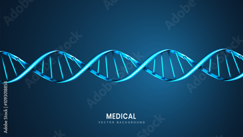 Abstract science or medicine background with DNA stand on it. Close-up double helix in light blue. Biotechnology, biology, and science concepts. Futuristic tech background vector illustration.
