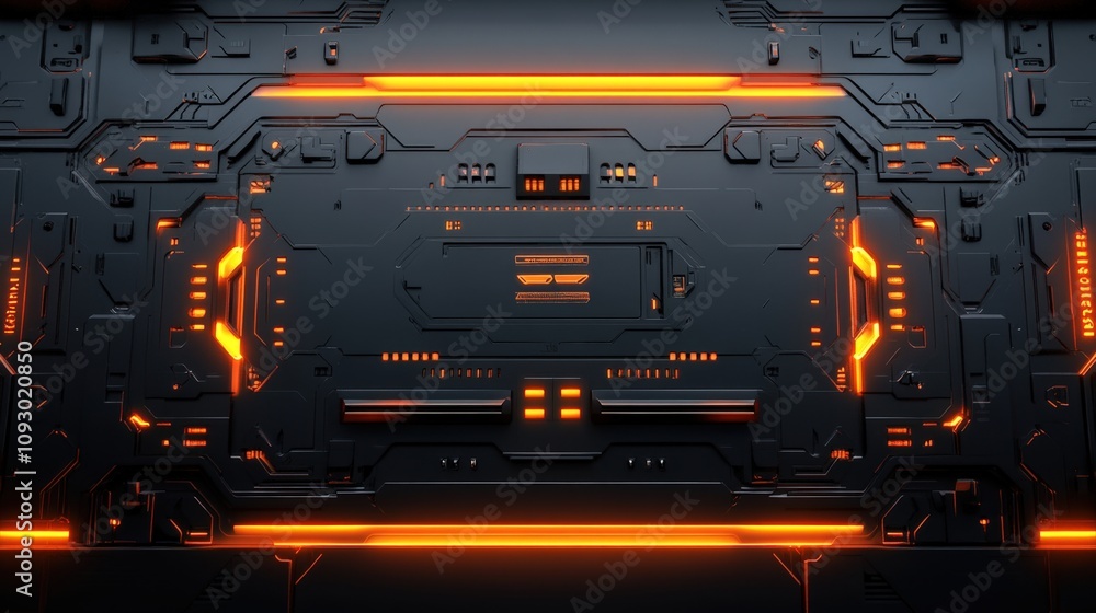 A futuristic, dark panel with glowing orange accents featuring intricate geometric designs, Perfect for tech-related projects, digital art, or as a background for sci-fi themes, A futuristic, dark panel with glowing orange accents featuring intricate geometric designs, Perfect for tech-related projects, digital art, or as a background for sci-fi themes,