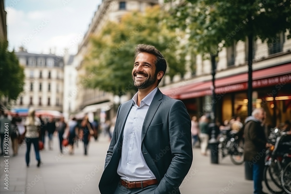 Portrait of a handsome businessman walking on a street in Paris, France Portrait of a handsome businessman walking on a street in Paris, France