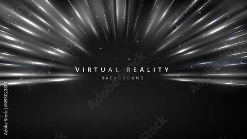 Virtual Reality VR background with zoom effect. Abstract speed lights motion background. Illustration of spreading lines shiny effects for ecommerce signs retail shopping. 
