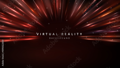 Virtual Reality VR background with zoom effect. Abstract speed lights motion background. Illustration of spreading lines shiny effects for ecommerce signs retail shopping. 

