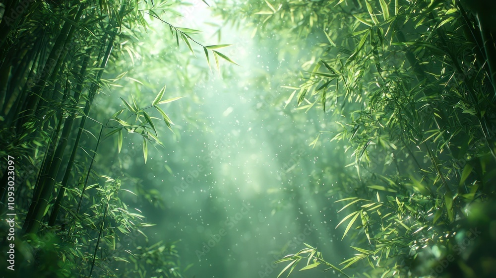 Serenity in a Dense Bamboo Forest with Light Streaming Through, Capturing the Essence of Nature's Beauty in a Peaceful and Tranquil Environment