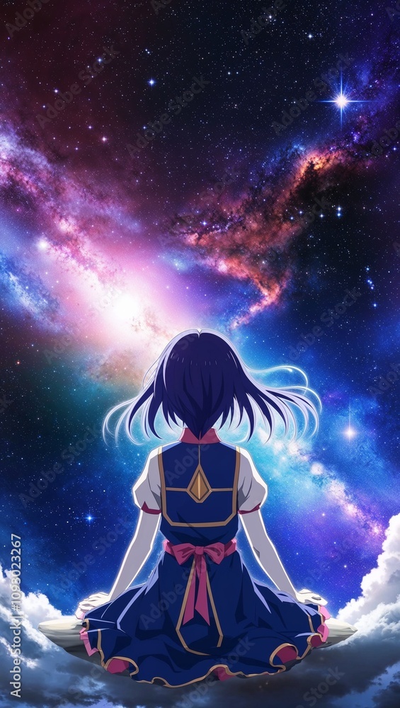 Naklejka premium Anime celestial background starry sky cosmic beauty deep space wonder