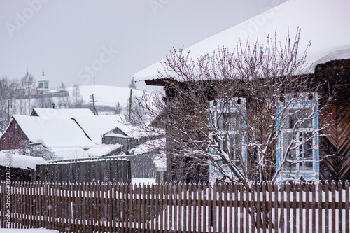 Winter landscapes in the village of Baranchinsky, Kushvinsky urban district. Ural.