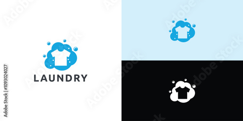 Laundry logo design. Simple laundry illustration logo with t-shirt and hanger symbol.